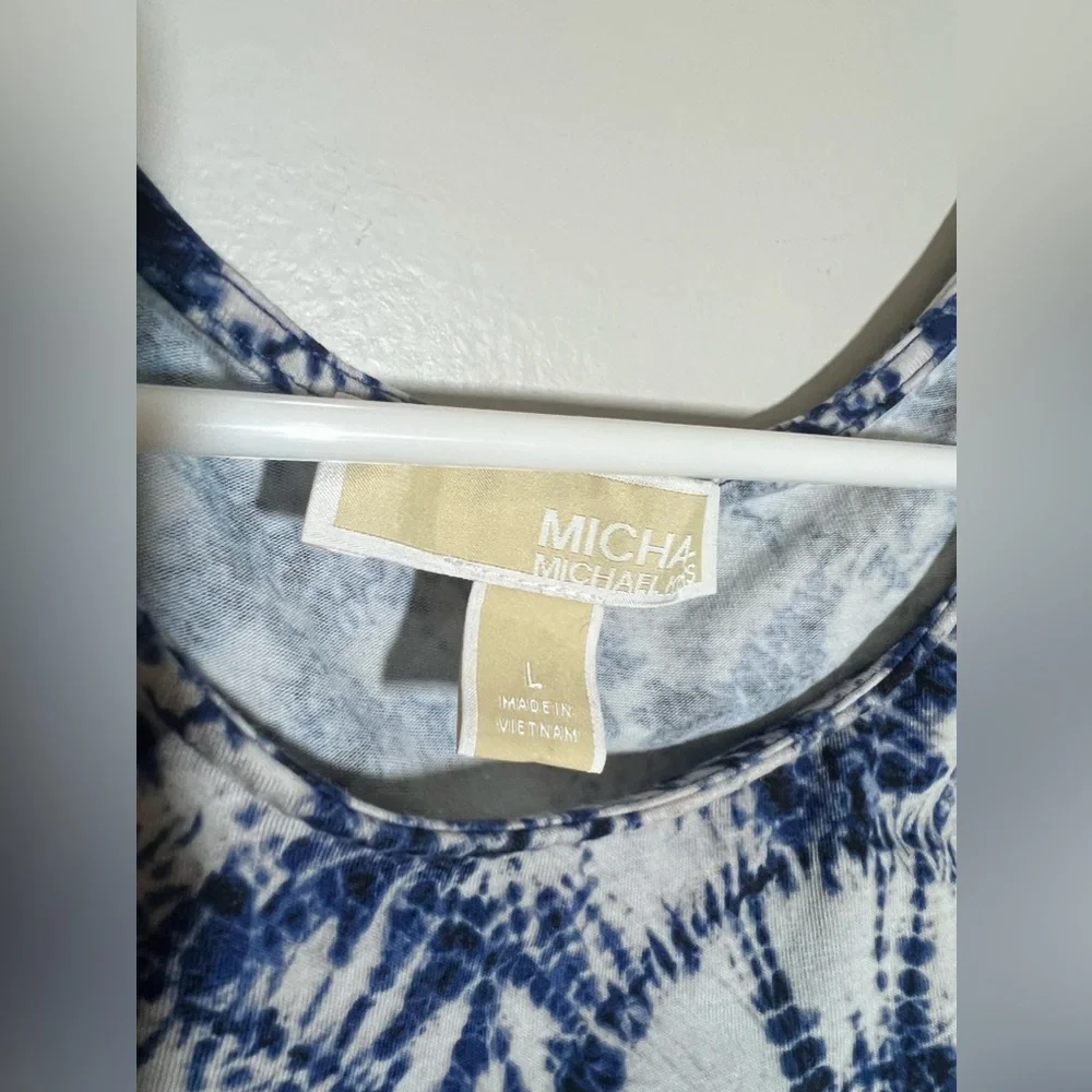 Michael Kors Women’s Cold Shoulder Blouse Top Size Large Cotton Blue & White